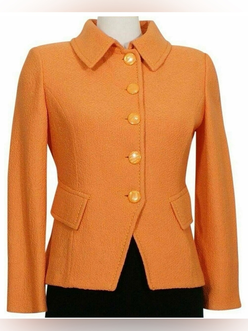ST. JOHN Sienna Orange Boucle Wool Blend Knit Button Front Jacket size 12